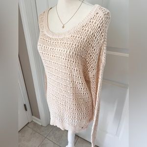AMERICAN EAGLE OUTFITTERS OPEN KNIT CREW NECK CREAM CROCHET SWEATER
